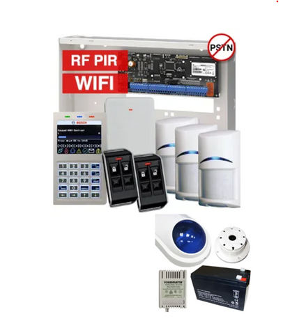 BOSCH Solution 6000 Wireless Alarm Kit – CC615PB IP Panel + CP737B WiFi Prox LCD Keypad + 3x RFPR-12 Wireless PIRs + RFRC-STR2 Receiver + 2x RFKF-FB Remotes + Siren Kit – K6000-IPW-3WPIR