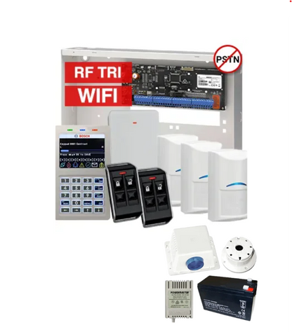 BOSCH Solution 6000 Tritech Wireless Alarm Kit – CC615PB IP Panel + CP737B WiFi Prox LCD Keypad + 3x RFDL-11 Tritech Detectors + RFRC-STR2 Receiver + 2x RFKF-FB Remotes + Siren Kit – K6000-IPW-3WTRI