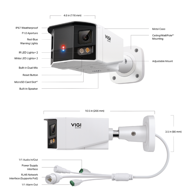 TP‑Link VIGI InSight S385DPS Outdoor 180° Dual‑Lens Panoramic PoE Security Camera — IP67 Weatherproof, Human & Vehicle Analytics, Night Vision, Active Defence, ColorPro