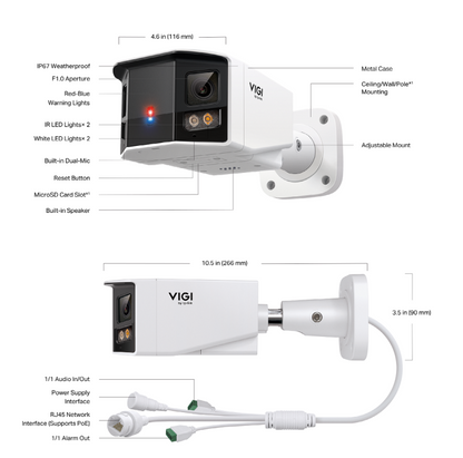 TP‑Link VIGI InSight S385DPS Outdoor 180° Dual‑Lens Panoramic PoE Security Camera — IP67 Weatherproof, Human & Vehicle Analytics, Night Vision, Active Defence, ColorPro