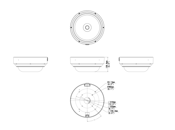 Uniview IPC8645EA-ADZKM-I1 4 x 5MP MultiView Wise-ISP VF IR Dome Network Camera, 20MP Super Startlight IR 4-Directional Panoramic, Pro Series