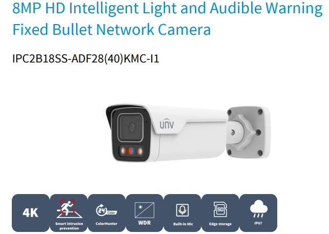 Uniview IPC2B18SS-ADF28KMC-I1 8MP Triguard Smart Bullet Network Camera with Warning Light & Speaker – Ultra HD Surveillance, IP67 Rated