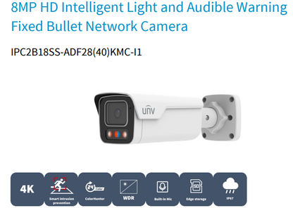 Uniview IPC2B18SS-ADF28KMC-I1 8MP Triguard Smart Bullet Network Camera with Warning Light & Speaker – Ultra HD Surveillance, IP67 Rated