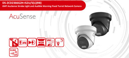 Hikvision Up to 4 Camera 6MP AcuSense LiveGuard CCTV Kit – DS-2CD2366G2H-IS2U/SL 2.8mm Turret Cameras + DS-7604NI-M1/4P 4 Channel PoE NVR, H.265+, IP67, HDMI/VGA, Optional HDD