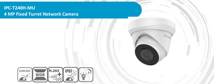 HiLook upto 4x 4MP IP Camera Kit – IPC-T240H-MU Turret Cameras + HL-NVR-104MH-C/4P(B) 4 Channel 4K PoE NVR CCTV Security System Budget CCTV Kit