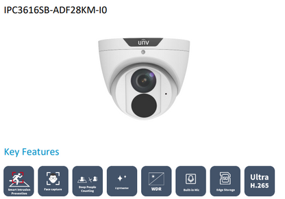 Uniview 6MP LightHunter CCTV Security Kit with 4 Channel PoE NVR | Choose Up to 4 IP Cameras | AI Detection | Built-in Mic | Ultra 265 Compression IPC3616SB-ADF28KM-I0