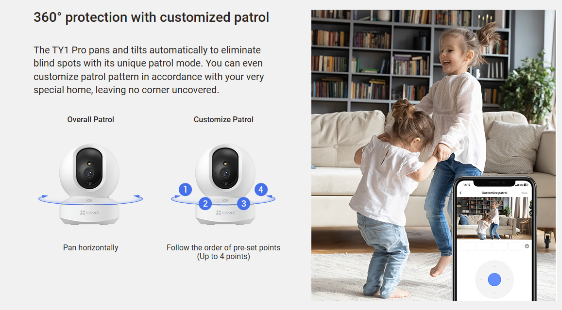 EZVIZ TY1 Pro 2K⁺ Type-C Pan & Tilt Smart Home Camera 4MP Indoor Wi-Fi Camera with Smart Human Detection, Auto-Zoom Tracking, Two-Way Calling & 512GB MicroSD Support