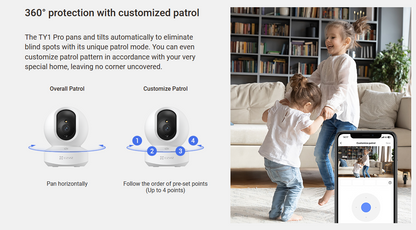 EZVIZ TY1 Pro 2K⁺ Type-C Pan & Tilt Smart Home Camera 4MP Indoor Wi-Fi Camera with Smart Human Detection, Auto-Zoom Tracking, Two-Way Calling & 512GB MicroSD Support