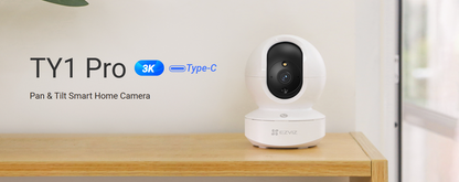 EZVIZ TY1 Pro 3K Type-C Pan & Tilt Smart Home Camera Indoor Wi-Fi Camera with 3K Resolution, Smart Human Detection, Auto-Zoom Tracking, Colour Night Vision & 512GB MicroSD Support