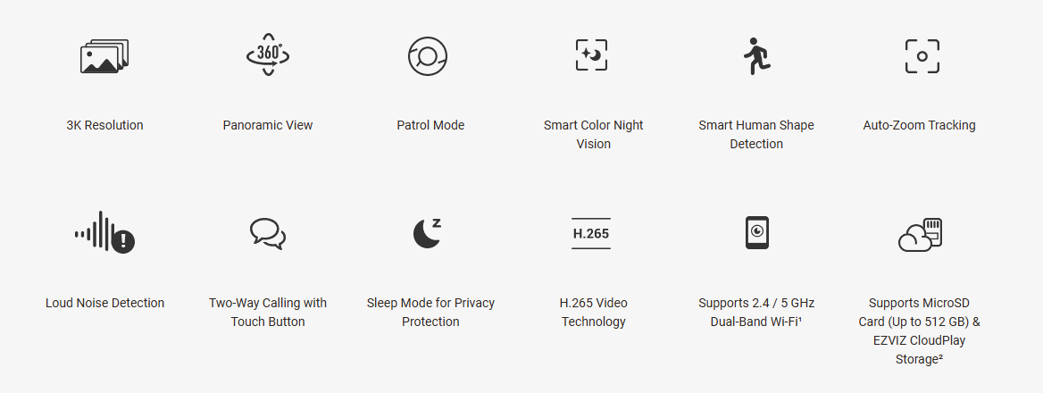 EZVIZ TY1 Pro 3K Type-C Pan & Tilt Smart Home Camera Indoor Wi-Fi Camera with 3K Resolution, Smart Human Detection, Auto-Zoom Tracking, Colour Night Vision & 512GB MicroSD Support