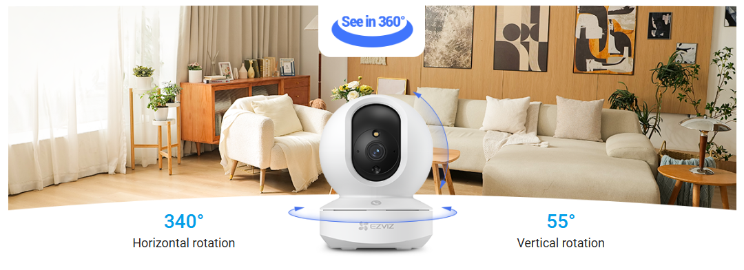 EZVIZ TY1 Pro 3K Type-C Pan & Tilt Smart Home Camera Indoor Wi-Fi Camera with 3K Resolution, Smart Human Detection, Auto-Zoom Tracking, Colour Night Vision & 512GB MicroSD Support
