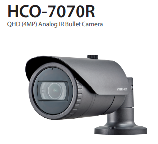 Hanwha Wisenet HCO-7070R 4MP Wisenet HD+ Bullet CCTV Camera - Varifocal Lens, IP66/IK10, 30m IR, Dual Power