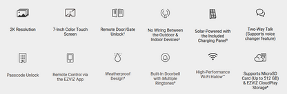 EZVIZ EP7 Smart Home Video Doorphone | Solar-Powered, 2K Video, Wi-Fi Connectivity | Easy Remote Unlock &amp; 7” Touchscreen
