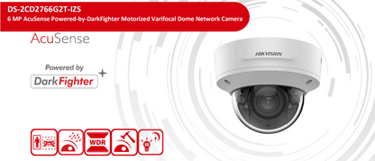 Hikvision DS‑2CD2766G2T‑IZS – 6 MP AcuSense Motorized Varifocal Dome Network Camera, DarkFighter, IP67/IK10, Human & Vehicle Classification
