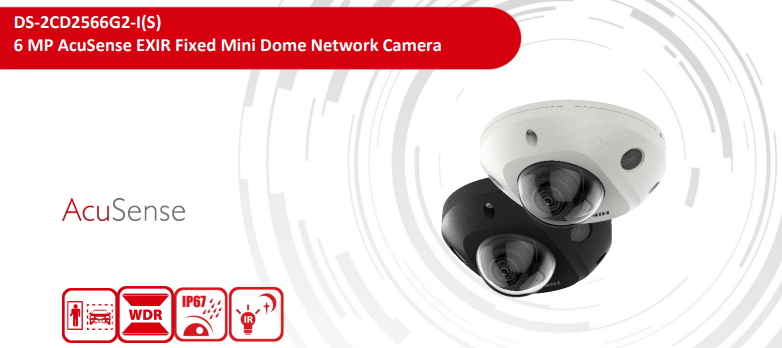 Hikvision DS‑2CD2566G2-I(S) – 6 MP AcuSense Mini Dome Network Camera, EXIR IR, IP67, IK08, Audio & Alarm Interface