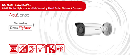 Hikvision DS-2CD2T66G2-ISU/SL 6MP AcuSense Fixed Bullet Network Camera with Strobe Light & Audio Alarm | DarkFighter, IP67, H.265+ 2.8mm