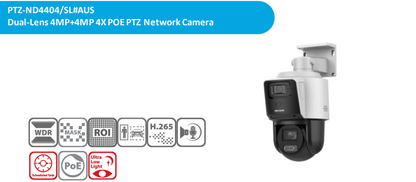 HiLook PTZ-ND4404/SL#AUS TandemVu 4MP+4MP 4X PoE+ PTZ Network Camera with Dual Lens, DarkFighter, Strobe & Audio Alarm