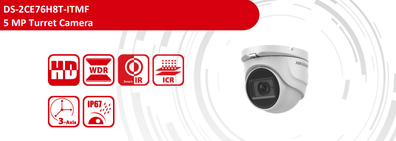 Hikvision DS-2CE76H8T-ITMF 5MP Turbo HD Turret Camera with EXIR 2.0, 30m Night Vision, 4-in-1 Output, IP67