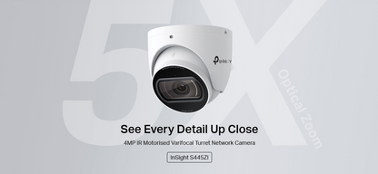 TP-Link VIGI InSight S445ZI 4MP IR Motorised Varifocal Turret Network Camera – 5X Optical Zoom, 60m IR, IP67, IK10, PoE