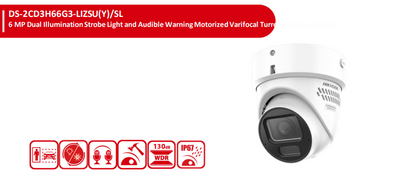 Hikvision DS-2CD3H66G3-LIZSU(Y)/SL 6MP Dual Illumination Motorized Varifocal Turret Network Camera with Strobe Light, Two-Way Audio, Darkfighter 2.0, AI Person/Vehicle Detection, IP67 & IK10