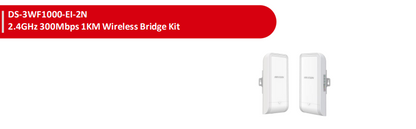 Hikvision DS-3WF1000-EI-2N 2.4GHz 300Mbps 1KM Wireless Bridge Kit with Dual 2×2 MIMO Antennas, Plug & Play Setup, IP55 Protection & PoE Support