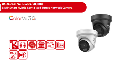 *NEW Hikvision DS-2CD2387G3-LIS2UY 8MP 4K ColorVu Smart Hybrid Light AI Fixed Turret IP Camera with Two-Way Audio, Active Strobe, IP67 & NEMA 4X