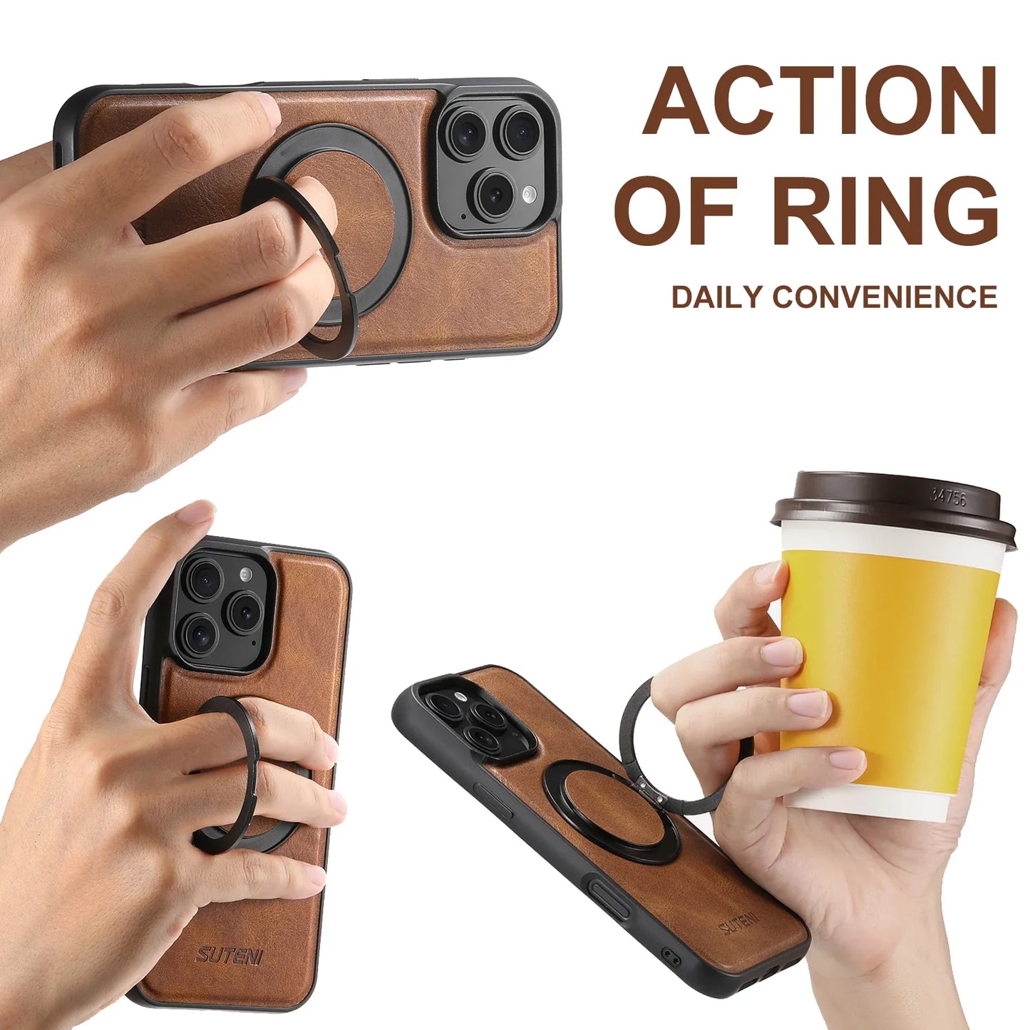 iPhone Ring Holder Leather Phone Case