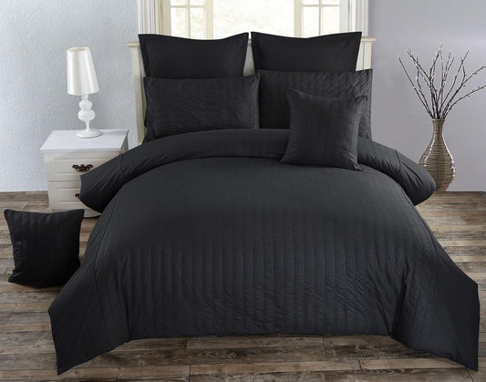 Black super king seersucker duvet cover set with quilted pillows