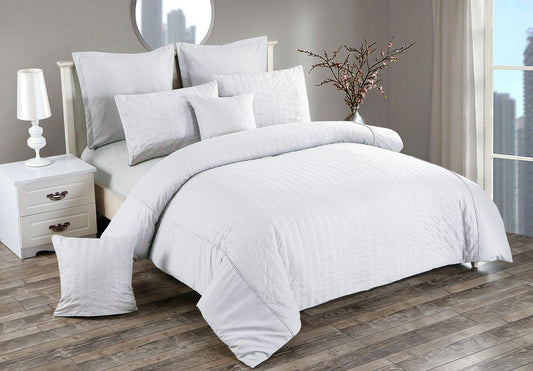 White seersucker duvet quilt cover set with pillowcases and euro shams