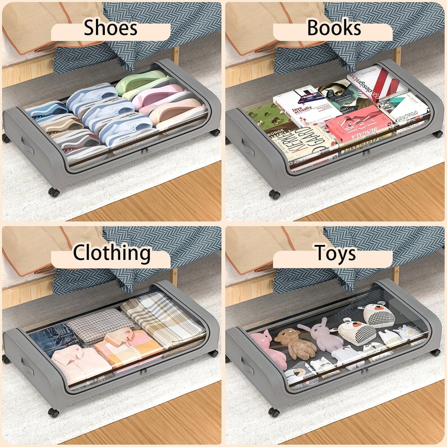 Set 2 Pcs XXL Under Bed Rolling Storage Containers with 50L Large Capacity and Wheels