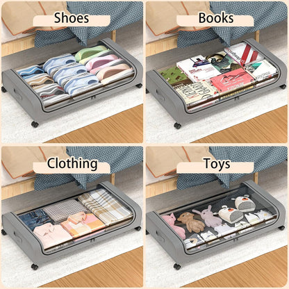 Set 2 Pcs XXL Under Bed Rolling Storage Containers with 50L Large Capacity and Wheels