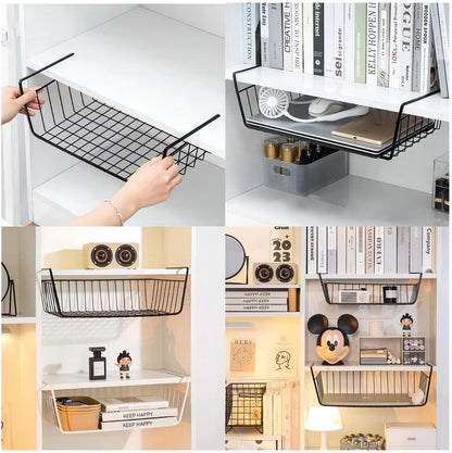 Set of 2 removable metal hanging baskets - organizer - closet hanging basket - suitable for desks, kitchens, refrigerators, bathrooms, cabinets, cupboards - storage - black