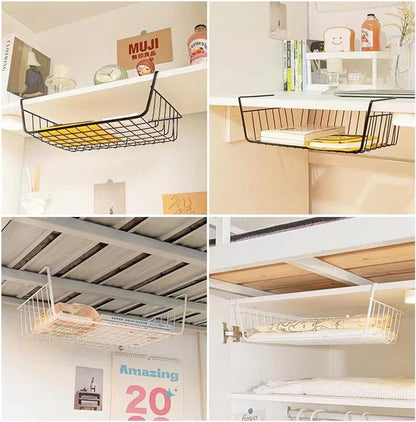 Set of 2 removable metal hanging baskets - organizer - closet hanging basket - suitable for desks, kitchens, refrigerators, bathrooms, cabinets, cupboards - storage - black