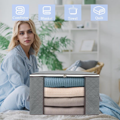 Set of 3 extra large zippered storage bags - Storage bags - with large transparent window - Handles - Affordable - Ideal for storing duvets, pillows, quilts, bedding, clothing, blankets and more - Grey - 60×40×35 cm