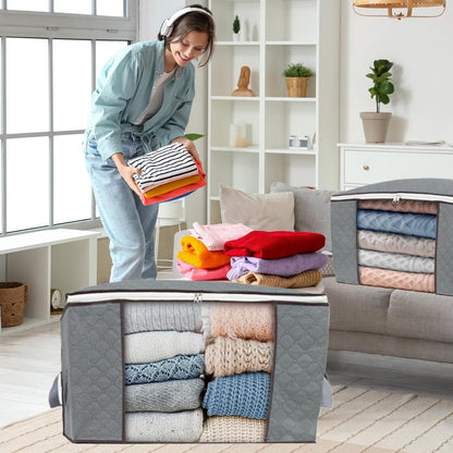 Set of 3 extra large zippered storage bags - Storage bags - with large transparent window - Handles - Affordable - Ideal for storing duvets, pillows, quilts, bedding, clothing, blankets and more - Grey - 60×40×35 cm
