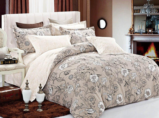 Queen duvet cover set with gray floral print bedding