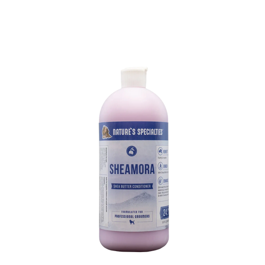Natures Specialties Sheamora conditioner bottle, pink plastic with flip-top cap