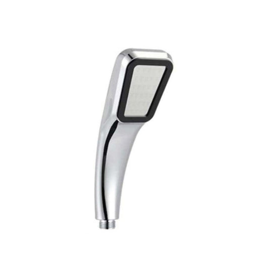 Handheld rectangular shower head with chrome finish and wide spray face