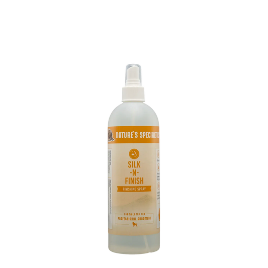 Natures Specialties Silk-N-Finish spray bottle with white cap, front label view