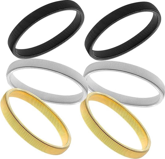 Set of elastic sleeve holder bands in black, gray, and gold