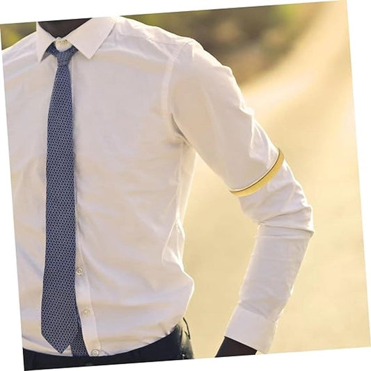 Elastic non-slip sleeve holder band, gold, around a shirt cuff