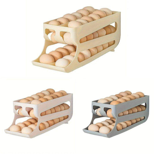 Sliding egg storage box, cream color, with three rows of egg compartments