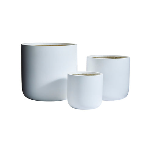 White planter set with three nested round pots