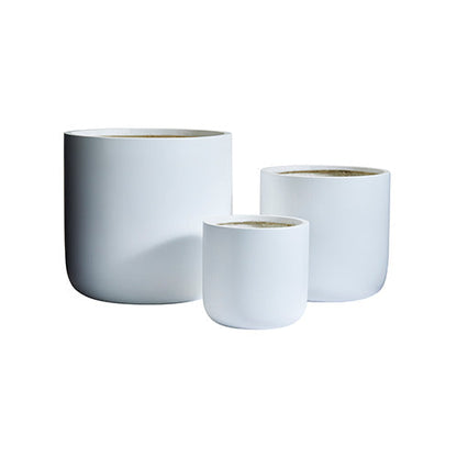 White planter set with three nested round pots