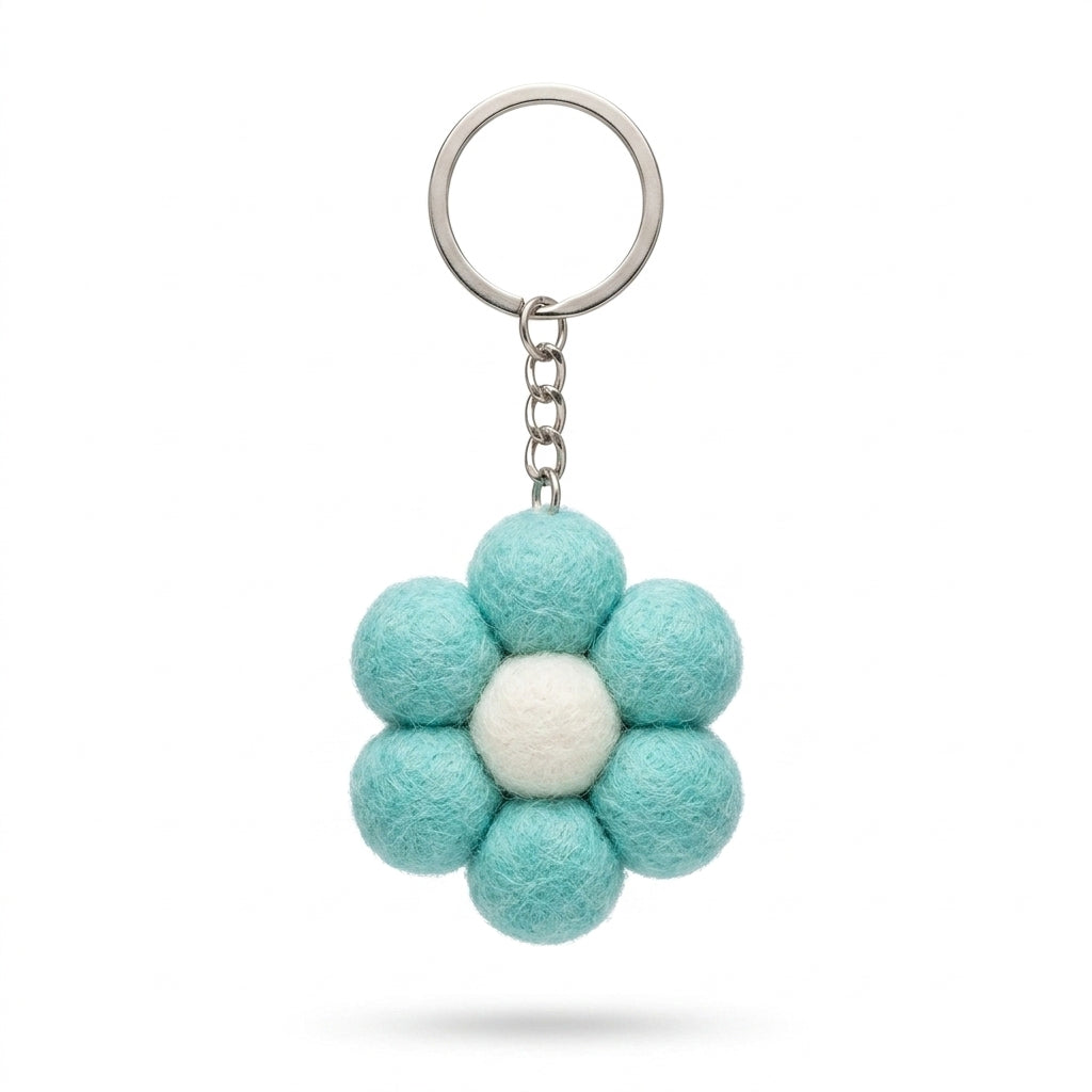 Handmade Wool Felt Large Flower Keyring
