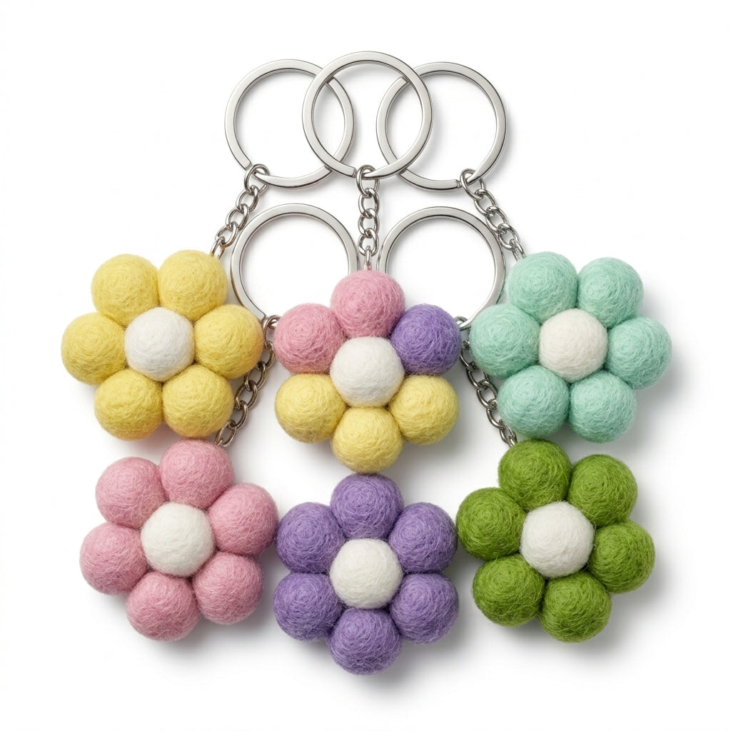 Handmade Wool Felt Small Flower Keyring
