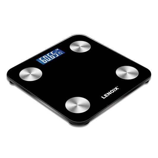 Smart body scale angled view with LED screen and four metal feet, LENNOX
