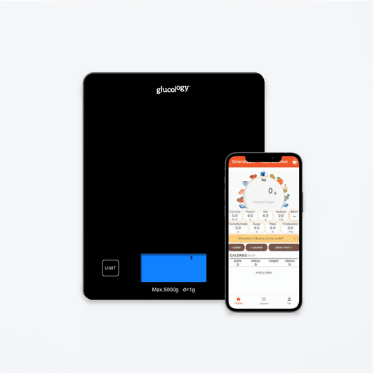 Smart nutrition scale with digital display and smartphone app