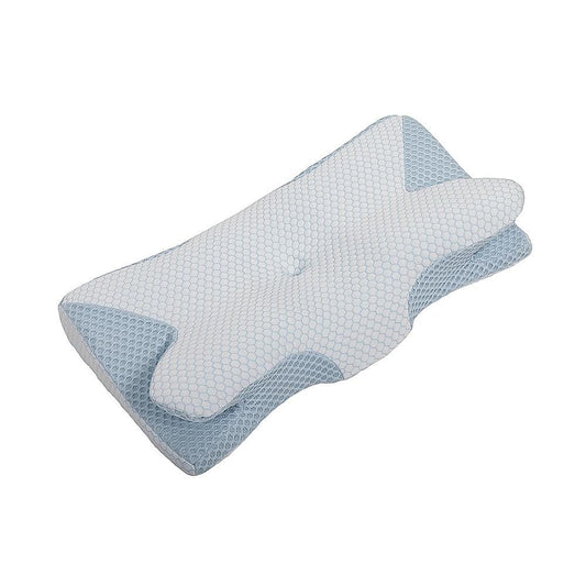 Ergonomic soft cervical pillow with blue-and-white contour support for neck