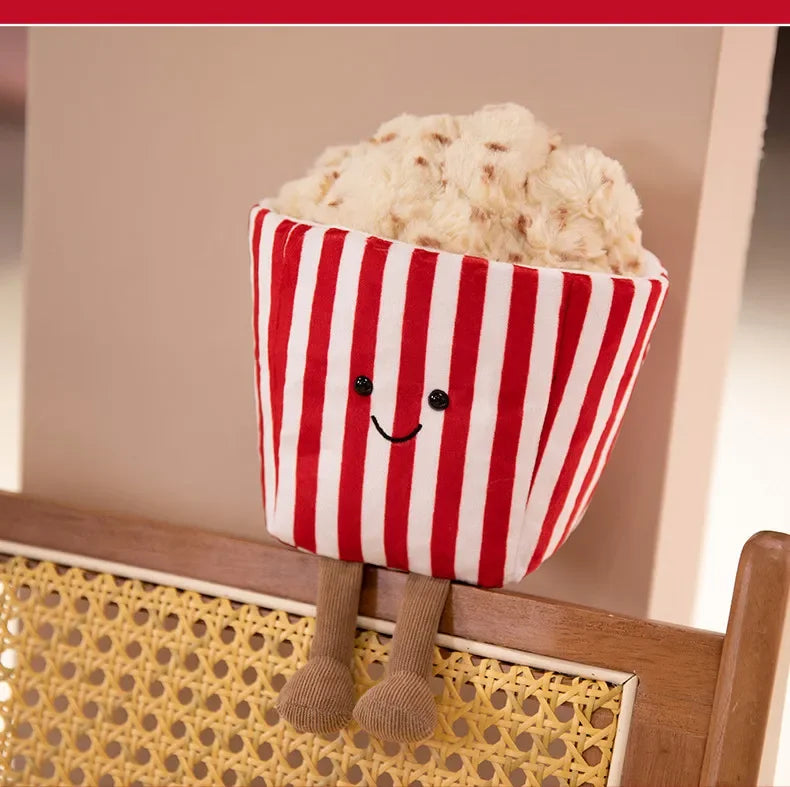 Soft Popcorn Plush - 8-Inch Movie Theater Stuffed Toy & Kawaii Pillow